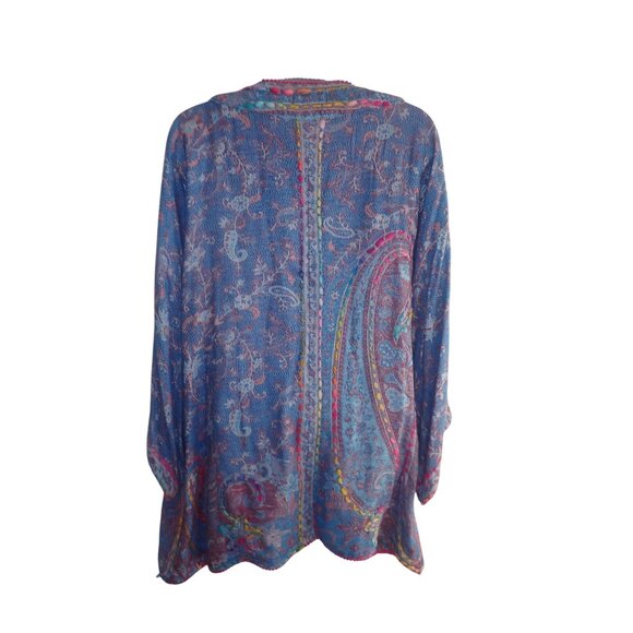 TIME FOR ME Paisley Boho Print Cardigan Kimono, Size M-L Rainbow Embroidered - Picture 5 of 8